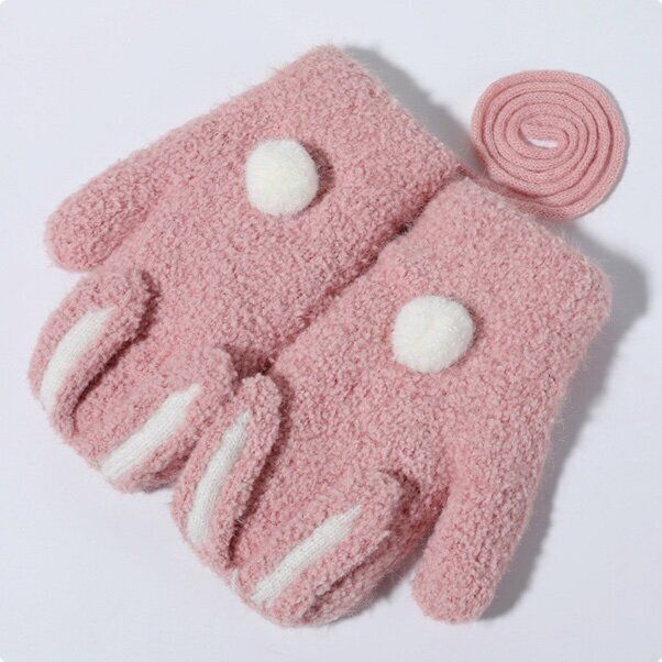保暖掛繩連指手套(建議年齡：2-6歲  DRST26;小兔子韓粉)