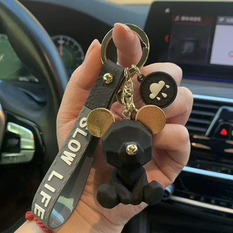切面大耳朵熊鑰匙扣創意樹脂車用鑰匙鏈情侶背囊掛飾節日禮物