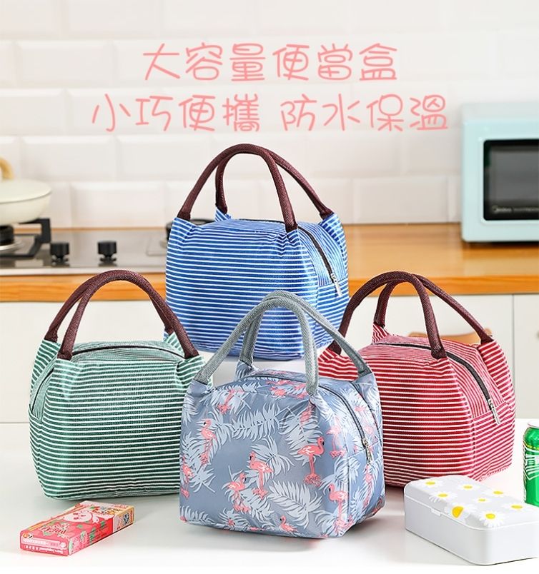 (紅色條紋)保溫便當防水手提式保溫飯盒袋 加厚鋁箔保鮮保溫飯盒袋