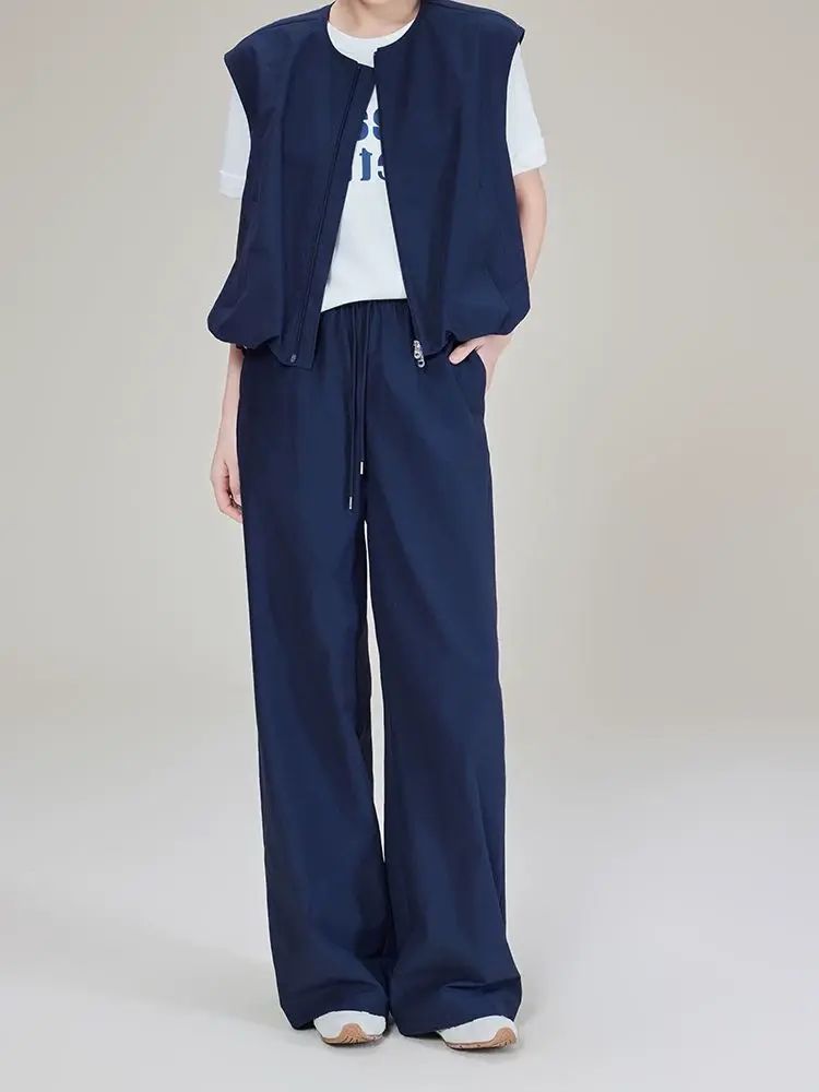 MEIYANG American Style Zero Pressure Air Crease Series Sleeveless Vest and Leisur Extended Deep Blu