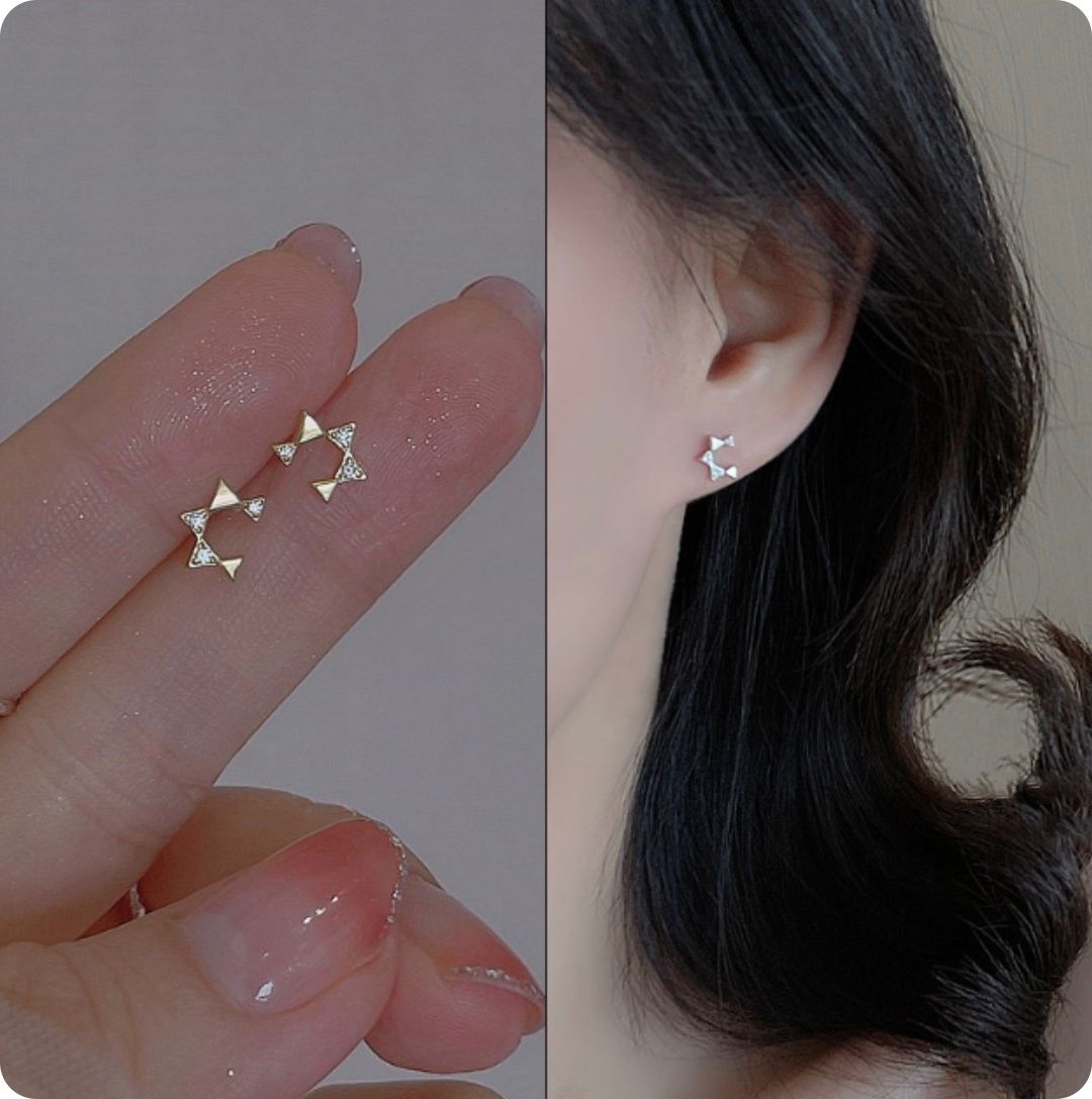 款簡約時尚五金星耳釘耳環（五金星-金色)