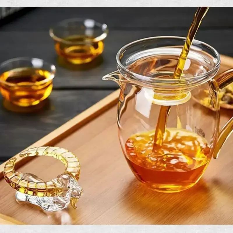 玻璃茶濾網茶漏帶托架濾茶器套裝功夫茶道茶具配件羊角過漏網茶漏