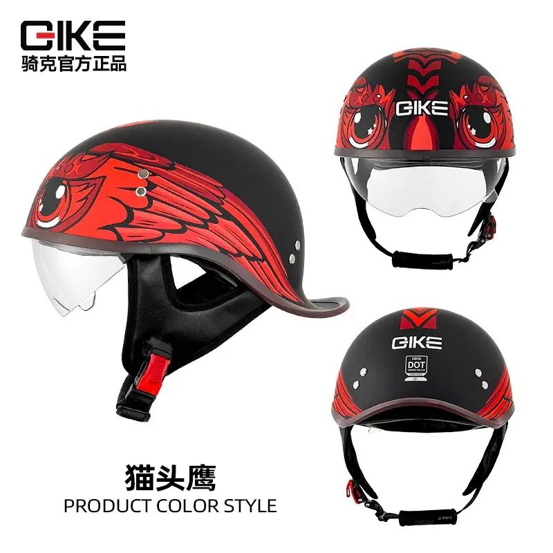 夏季电动车头盔复古摩托车翘尾半盔男女瓢盔个性四季机车安全帽盔