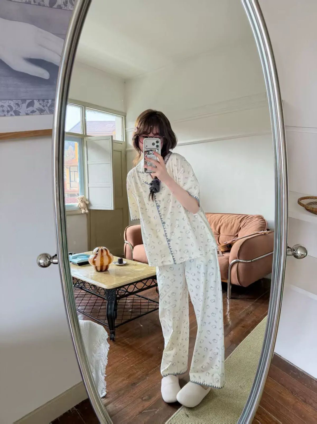 春夏新款翻领短袖长裤家居服睡衣套装女