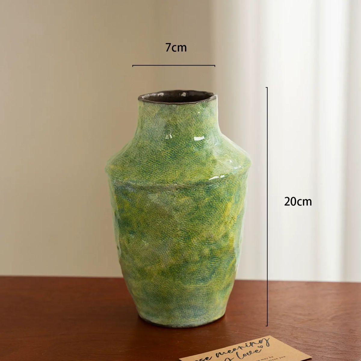 陶瓷花瓶法式复古中古风绿色创意油画干燥花鲜花插花高级感客厅摆