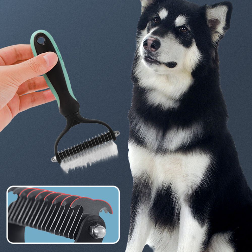 L 寵物美容梳釘耙梳 寵物解結順毛髮 雙面開結耙刷子 貓狗用針梳雙排順毛解結梳 寵物美容清潔用品 狗狗梳子 開結刀脫毛釘耙梳 不銹鋼寵物梳子