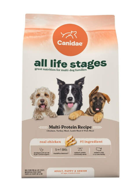 All Life Stages Dry Dog Food: Multi-Protein Chicken, Turkey, and Lamb Meals 27lb (Exp.10/4/2026)