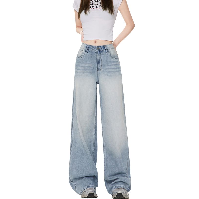 女装复古慵懒风宽松阔腿牛仔裤垂感高腰直筒裤