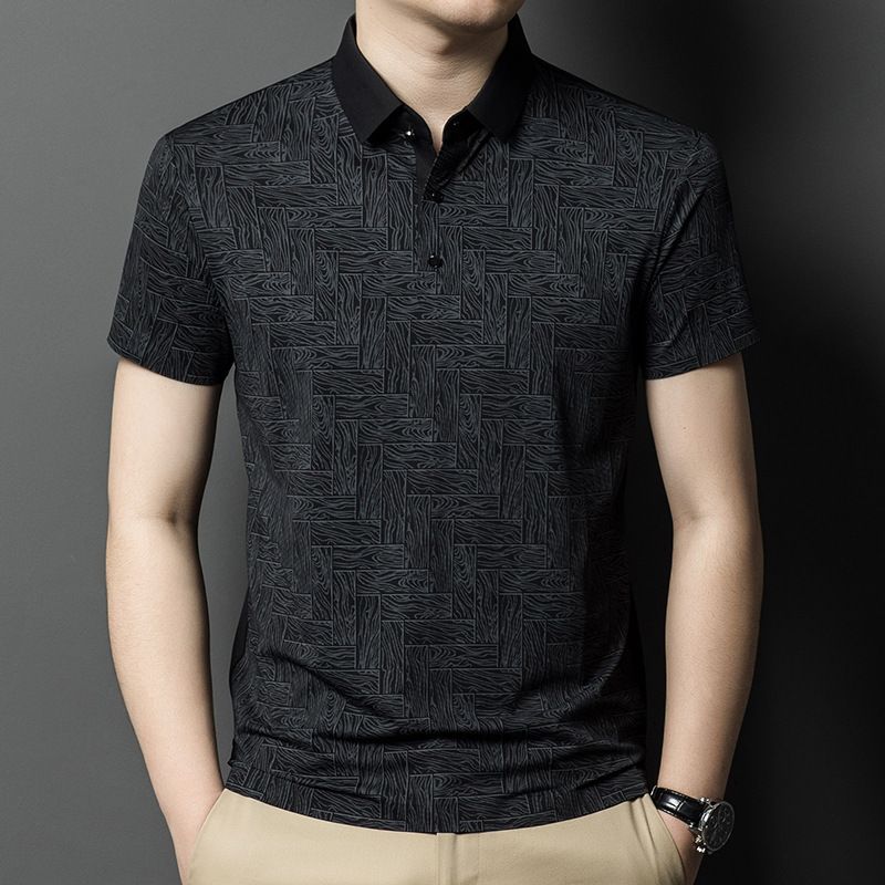 2026夏季桑蚕丝短袖t恤男士Polo衫薄款翻领体恤半袖上衣