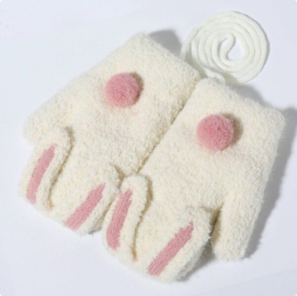 保暖掛繩連指手套(建議年齡：2-6歲  DRST26;小兔子米白)