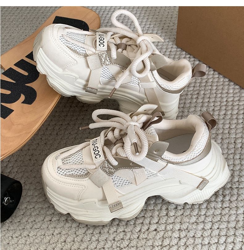 Women's white Parisian small platform shoes new summer breathable lightweight height increasing