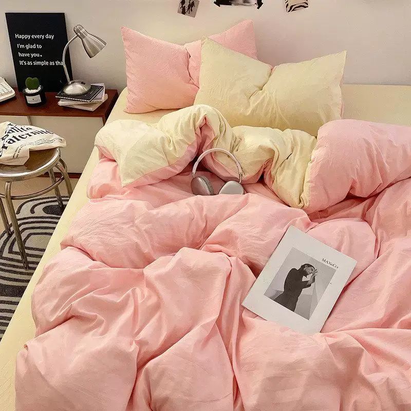 床品四件套水洗棉床单罩四季磨毛 三件套学生宿舍