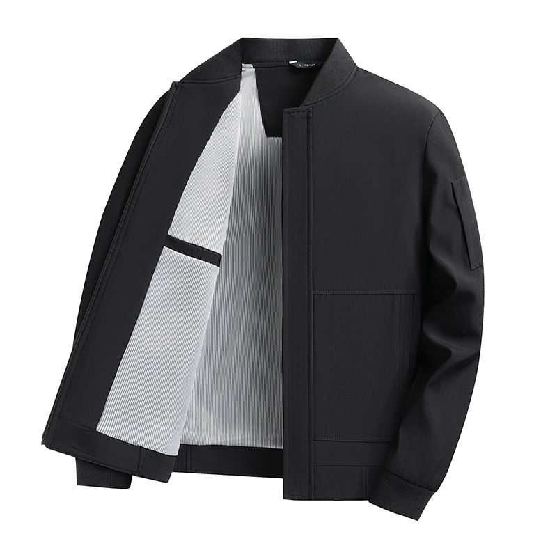 2035春秋季男士夹克衫中年商务休闲高端男装棒球领简约纯色夹