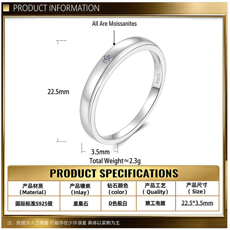 S925 Silver 2CT Six-Claw Moissanite Ring