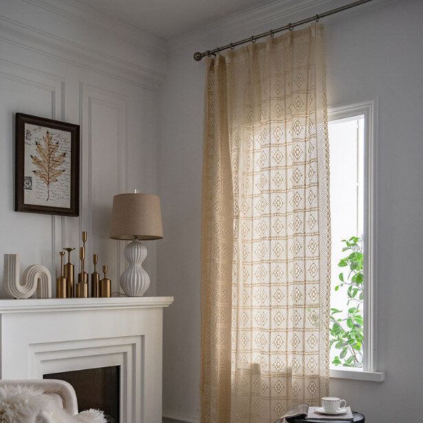 復古田園窗簾(180 * 260（1050克））(掛鉤-米色鉤針)