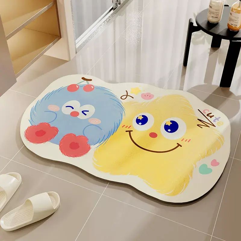 尚美巢品卡通浴室吸水地墊 防滑腳墊 矽藻泥地墊 廁所地毯 香港家居- 毛絨絨-星星毛球 40CM*60CM【衝量款】【吸水速干】