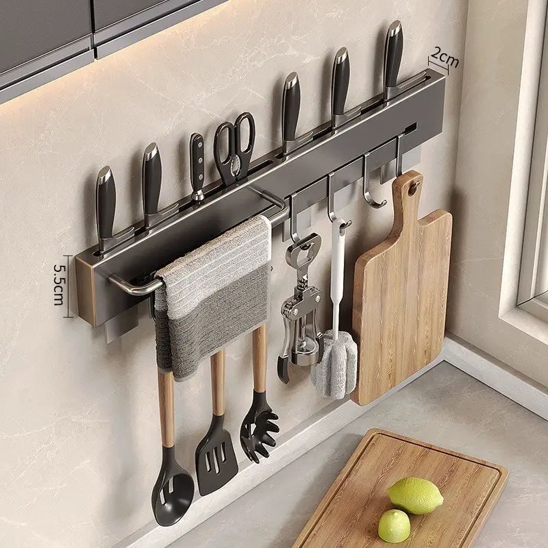 刀架 置物架 多功能 厨房 刀具 收纳架 壁挂式 刀具 收纳架 不锈钢 刀架 免打孔 刀架 挂钩 刀架平行进口