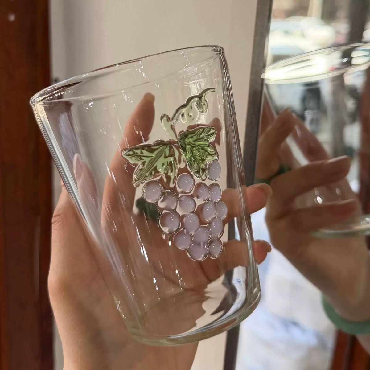 ins風立體葡萄浮雕玻璃杯 高顏值清新 果汁杯禮物小眾設計感杯子