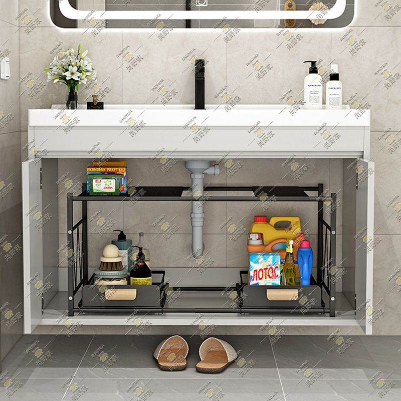 Pull out double-layer bathroom storage rack【Length 55-78cm Adjustable】 - HG5573-BK