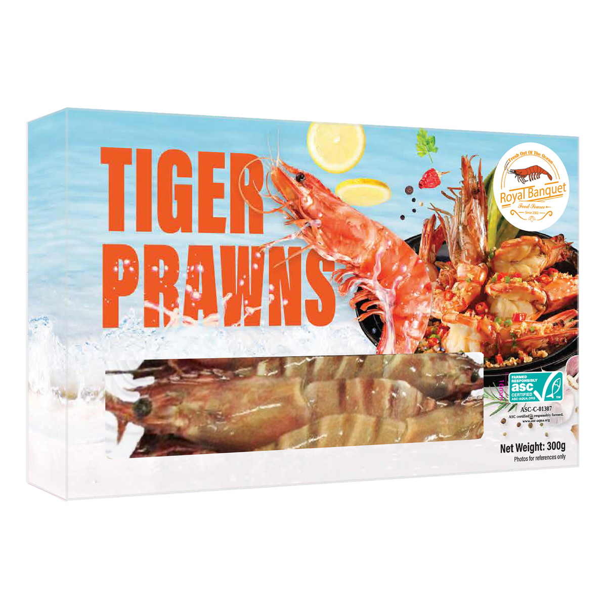 ASC 原隻虎蝦300g (8-9隻裝) (急凍-18°C)
