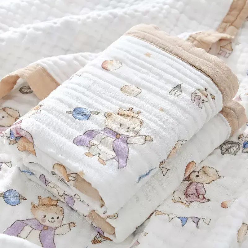 婴儿浴巾婴儿六层纱布高密纯棉包边宝宝初生儿童浴巾被子全棉吸水