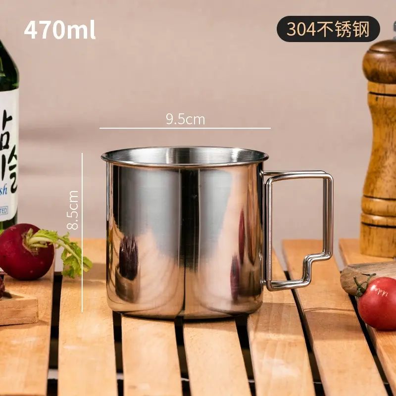 HUI LING YANG-徽羚羊 -9cm露营口杯 户外 水杯 便携式 可折叠手柄 登山野餐茶缸 耐烧耐冻 抗酸耐碱 轻便易携 不易受损 食品级304不锈钢 甄选食品级钢材 不易滋生细菌