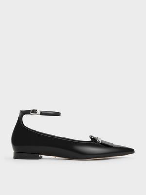 Charles & Keith - 小牛皮繞踝平底鞋