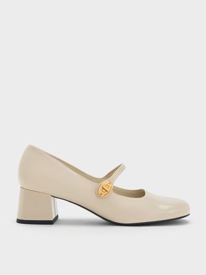 Charles & Keith - Hettie 金釦粗跟瑪莉珍鞋