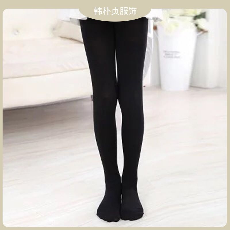 兒童舞蹈襪褲 薄款白色絲襪 女童練功打底褲 高彈力天鵝絨- 黑色 M碼（90-109CM連褲襪）