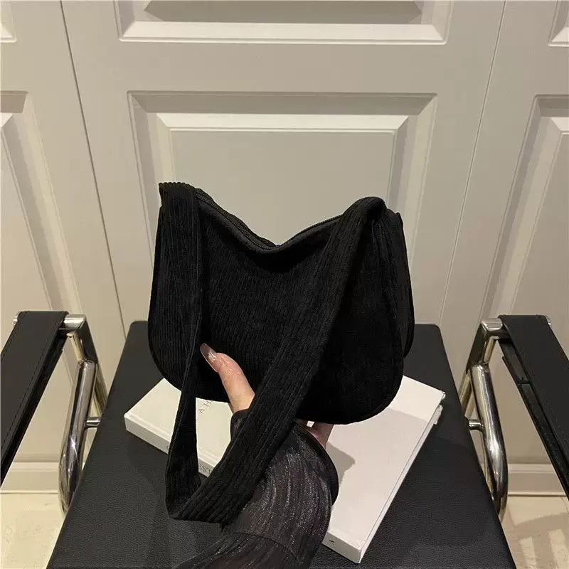 燈芯絨腋下手袋女韓版簡約百搭單肩袋復古文藝法包手提袋外貿