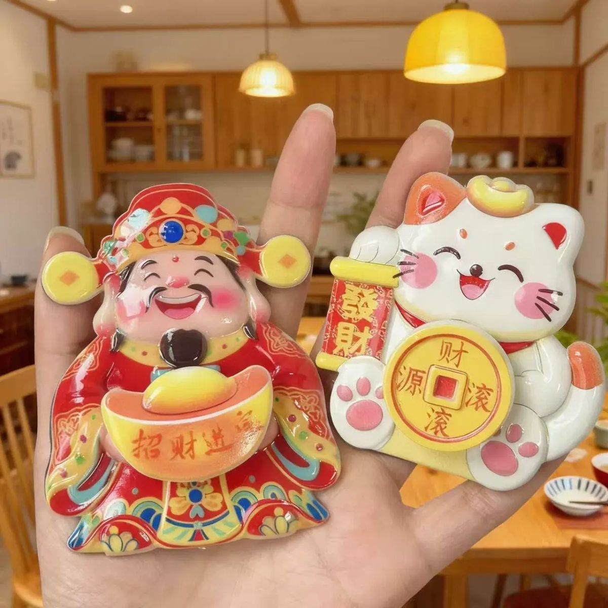 创意旋转财神冰箱贴招财进宝招财猫财源滚滚磁吸摆件喜庆装饰贴