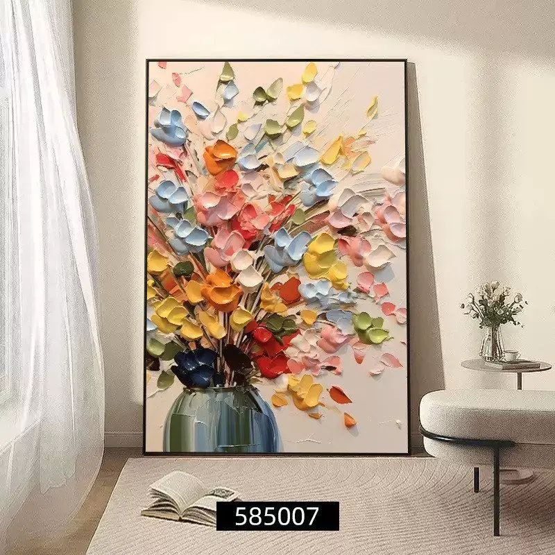 客厅装饰画肌理感挂画花卉沙发后背景画高级感落地画大气玄关壁画