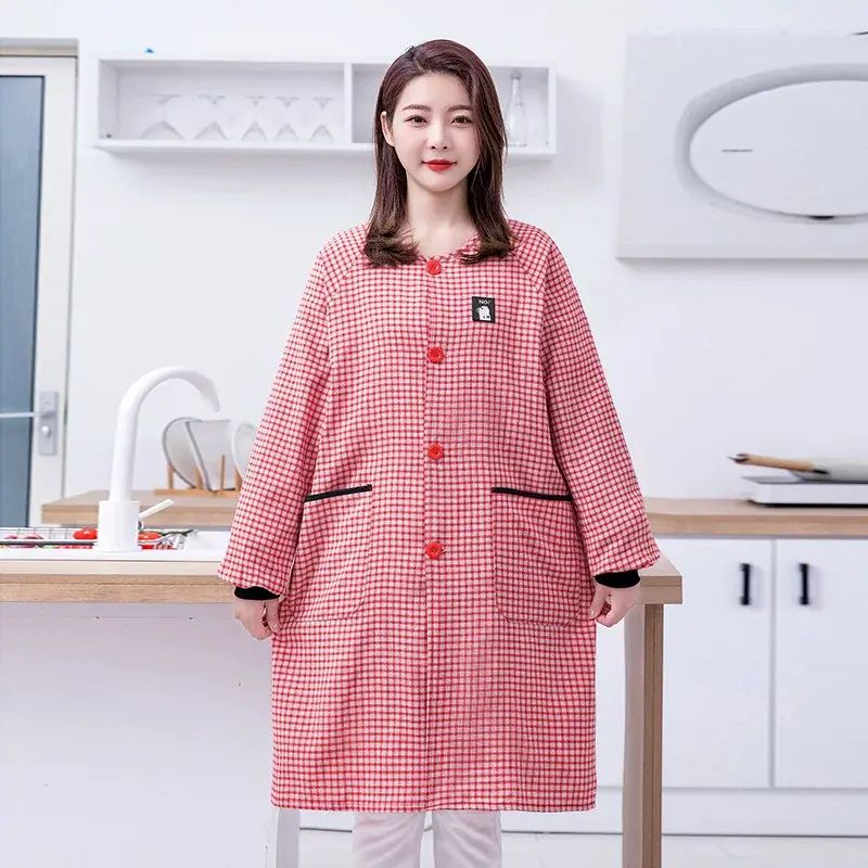 圍裙新款網紅純棉長袖罩衣女制服做飯廚房家用商用餐飲專用