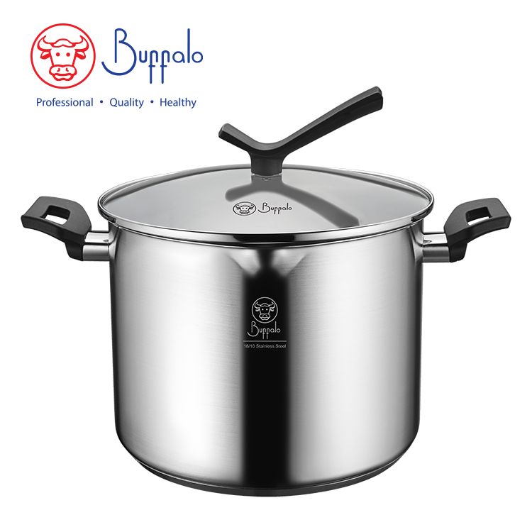 牛頭牌 WISE COOK I 不銹鋼加厚底高身雙耳煲帶嘴連玻璃蓋 24cm / 7.2L (35524H)