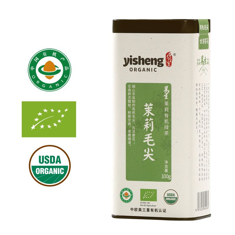 易生茉莉毛尖有機綠茶茉莉花茶春季特級濃香散茶罐裝茶葉100g