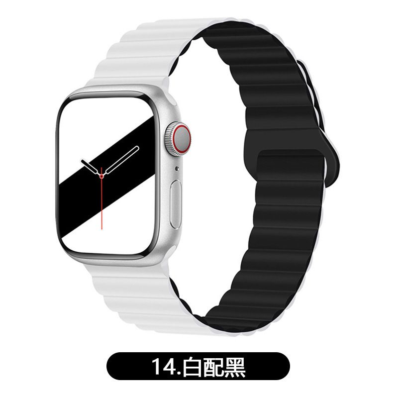 適用Apple Watch 1-9代/SE 磁吸回環錶帶 雙色設計 運動防水 香港熱賣- 14白配黑 適用蘋果：10代【46mm】