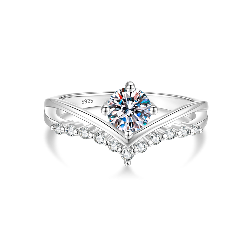 V-Shape Crown S925 Silver Moissanite Ring
