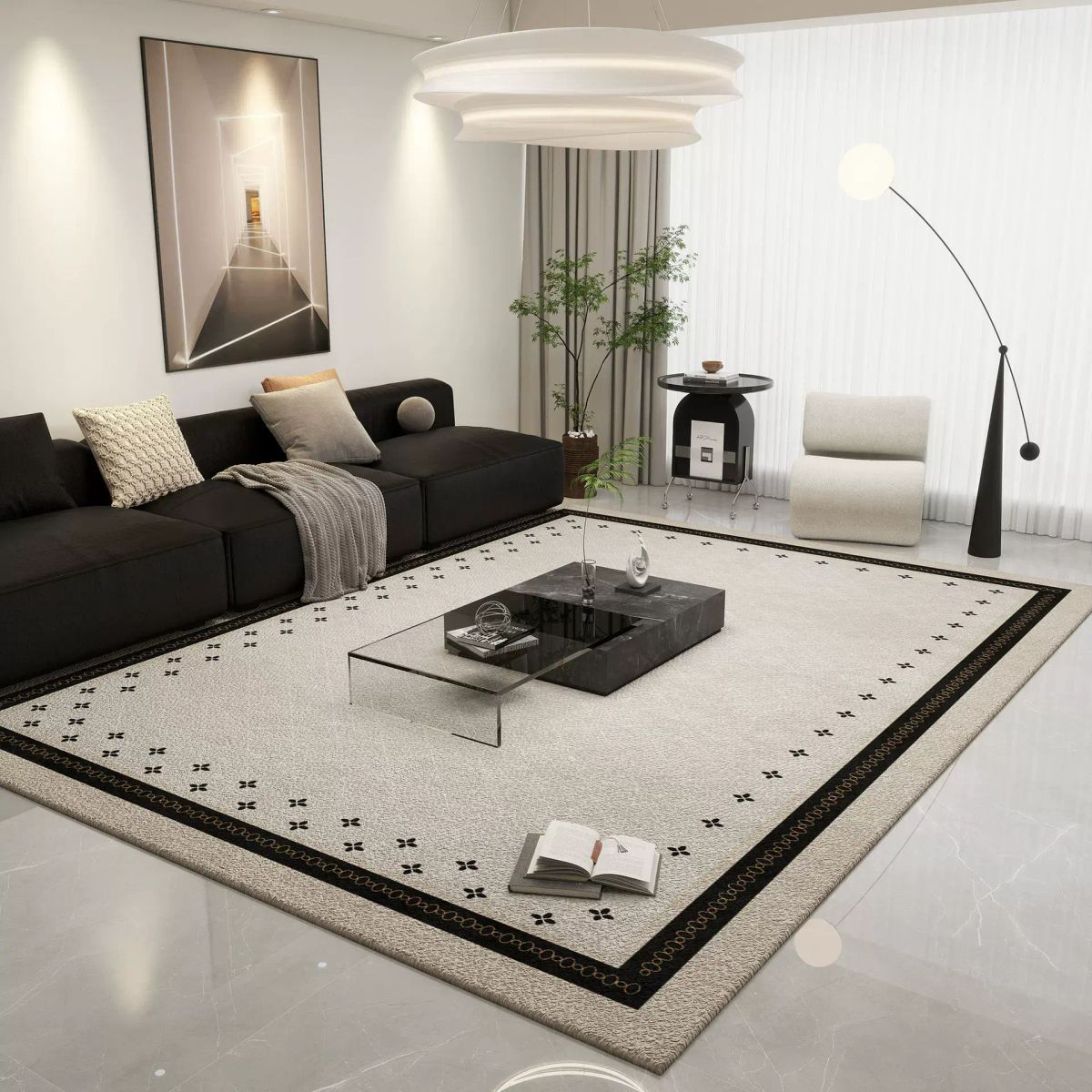 意式极简风客厅地毯轻奢高级感法式复古沙发卧室床边毯家用免打理