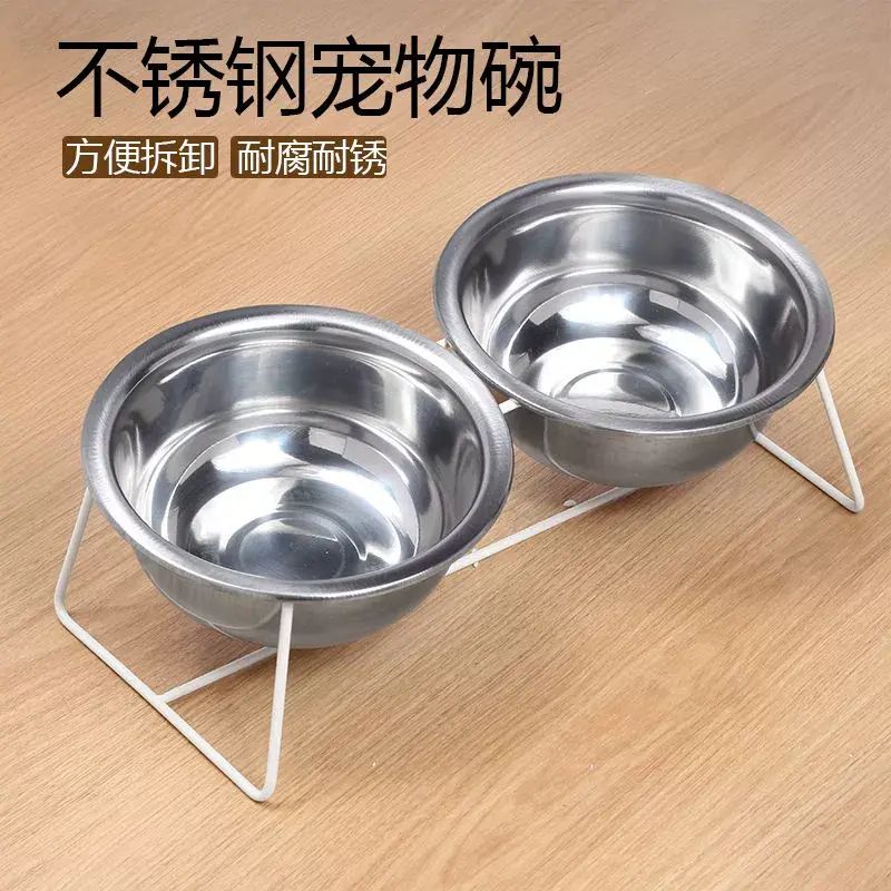 貓碗大口徑護頸不銹鋼狗食狗狗食盆打翻寵物二合一吃飯喝水雙碗