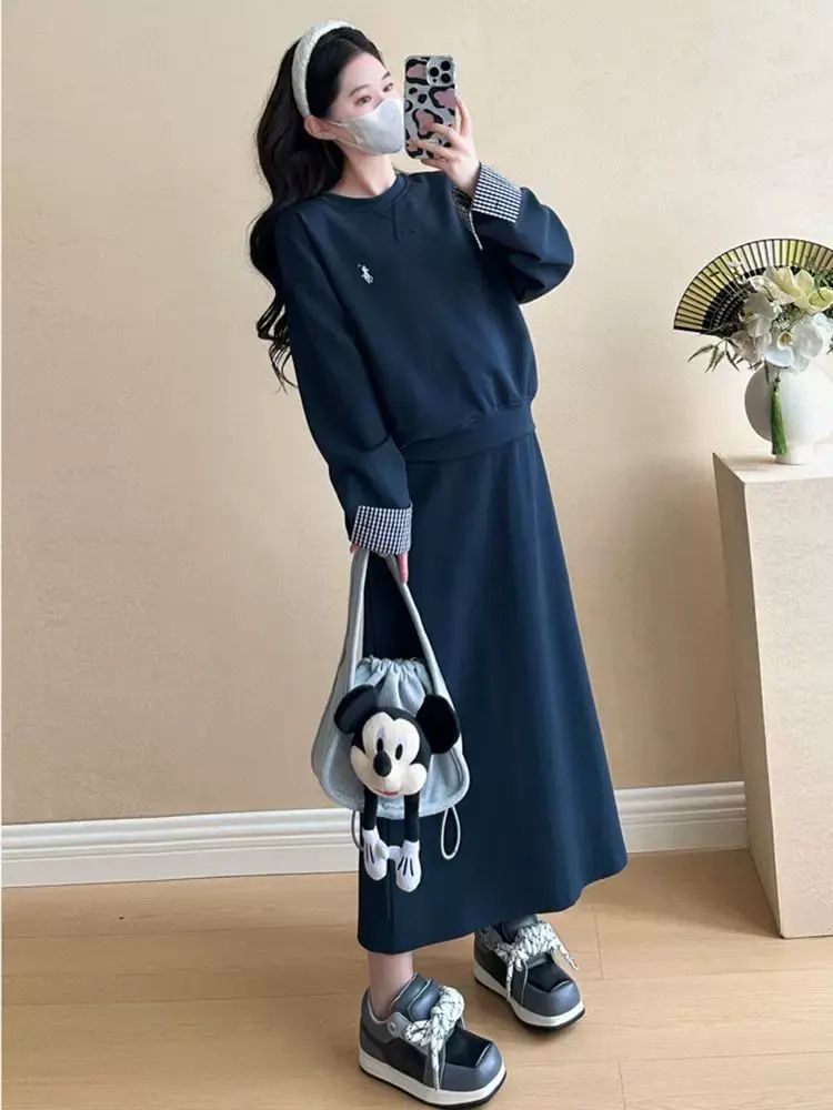 孕婦套裝2025新款高級休閒兩件套時尚圓領上衣無托腹布產婦直筒