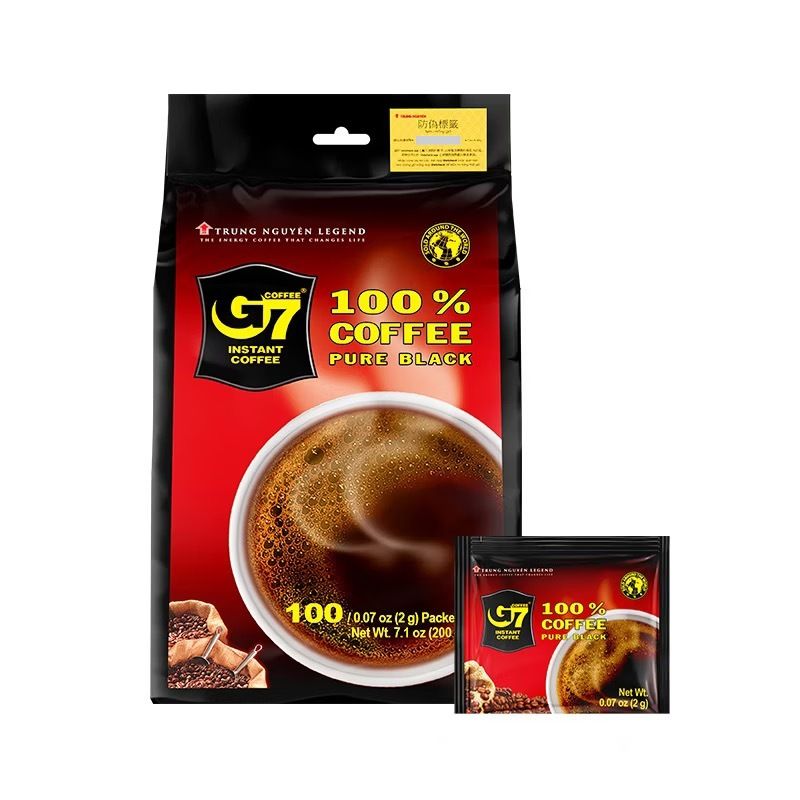200g（2g*100包） 純黑咖啡粉即溶咖啡 美式咖啡  越南中原G7美式醇黑咖啡 無糖