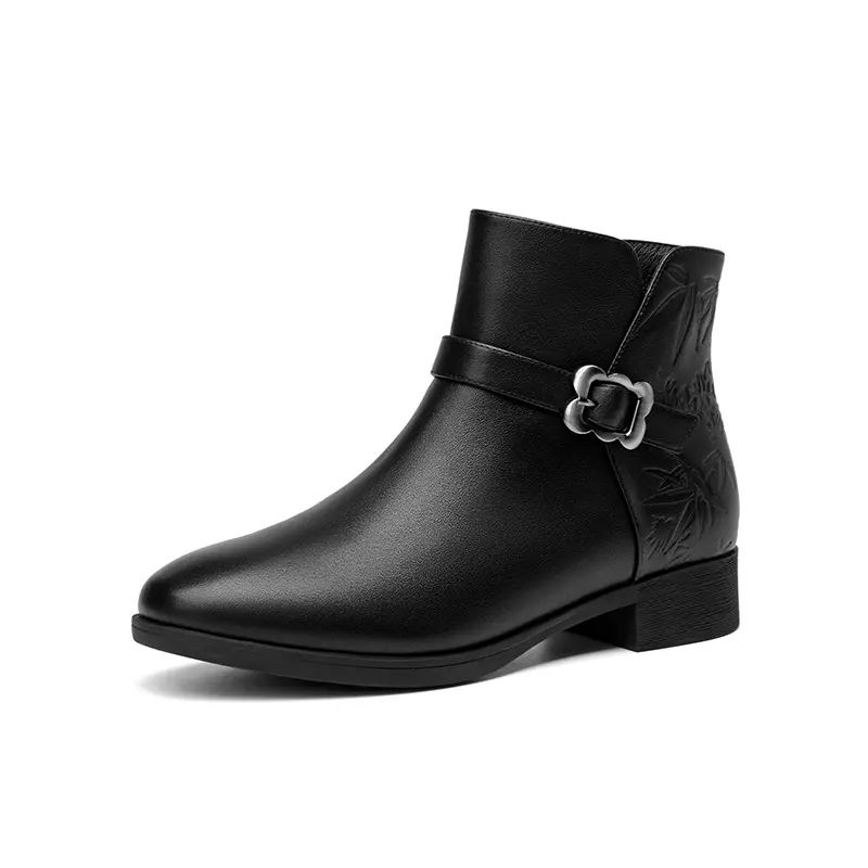 【头层牛皮】粗跟小踝靴秋冬新款真皮简约百搭通勤短靴女英伦单靴