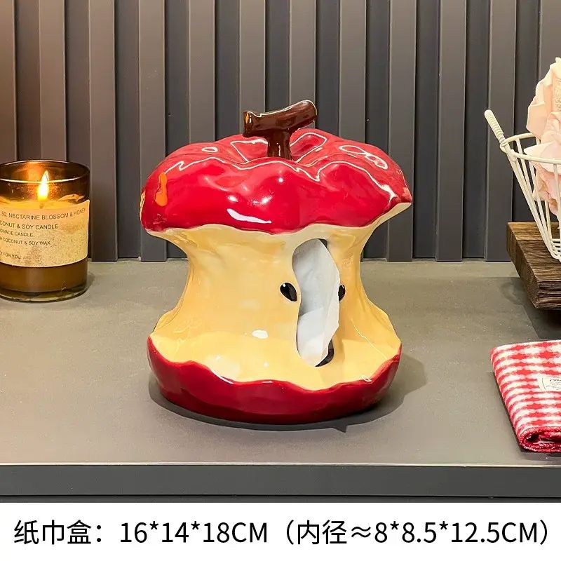 創意蘋果紙巾盒陶瓷客廳家用桌面裝飾品擺件餐巾盒裝紙巾盒紙巾收納盒