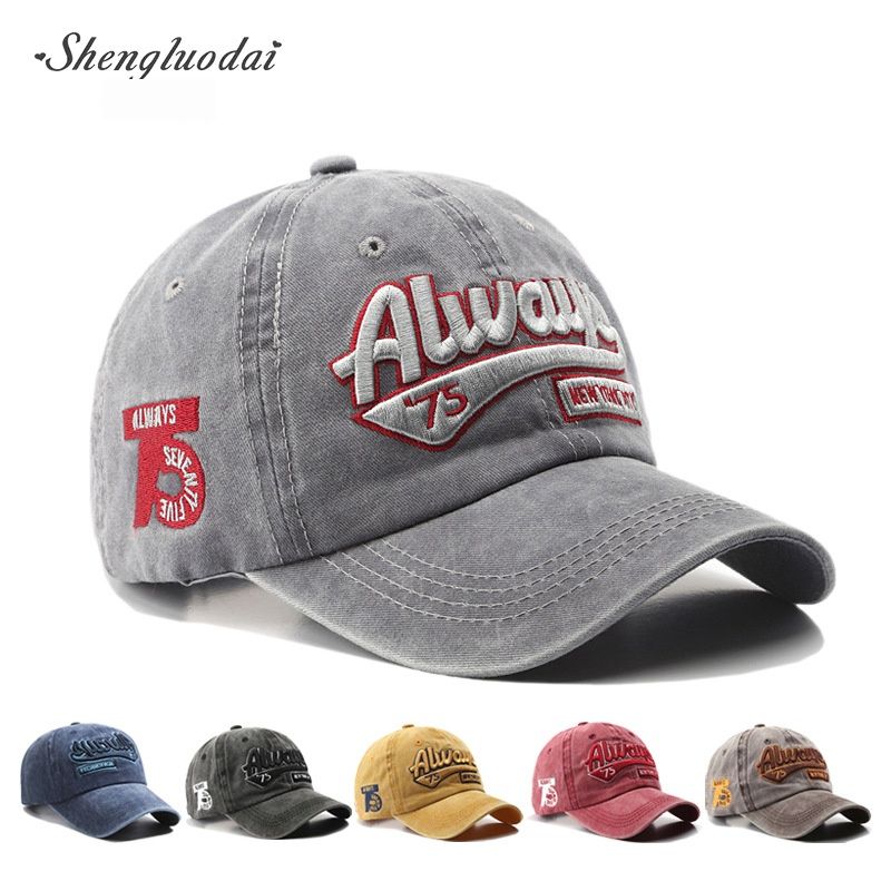Baseball cap washed and distressed letter embroidered cap trendy men's personality