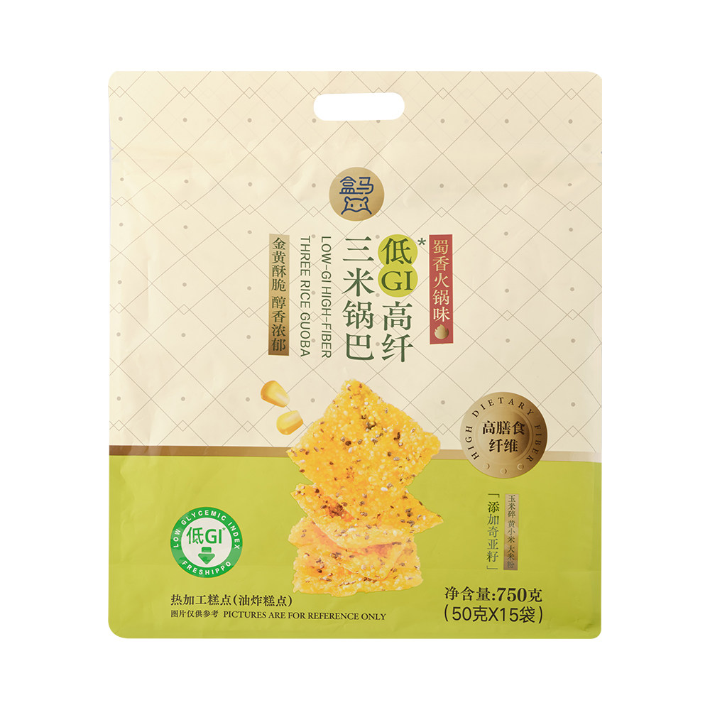 盒馬低GI高纖三米鍋巴750g(50g*15)蜀香火鍋味休閒零食下午茶平行進口