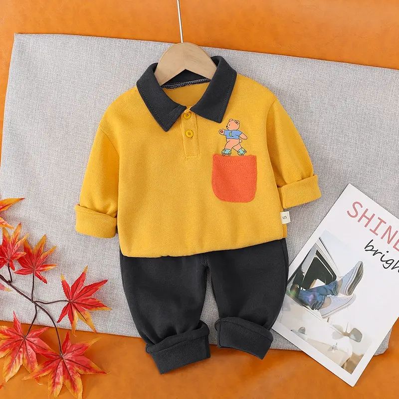 男童秋裝套裝 休閒兩件套 兒童長袖衣服 春秋polo領衛衣褲 #2467