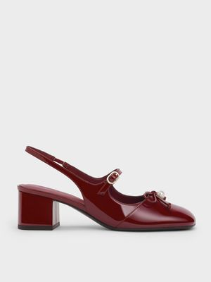 Charles & Keith - 蝴蝶結珍珠裸跟鞋