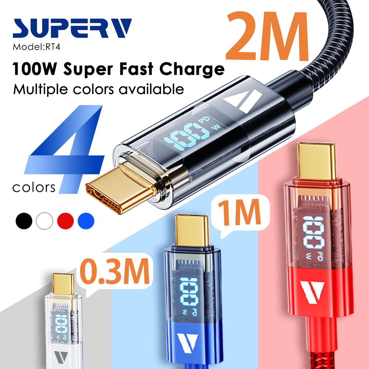 100W 高速傳輸耐用編織充電線 Type-C 線 快充線  30cm 黑色 叉電線 充電線 數據線 RT4