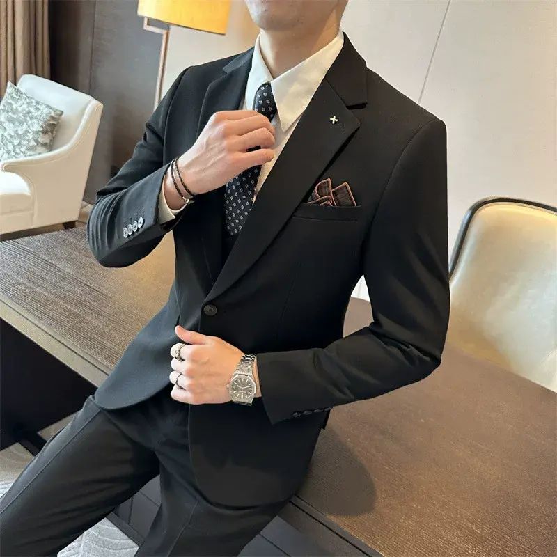 2027秋季高品質咖色西裝男套裝商務休閒正裝英倫風新郎結婚禮服1