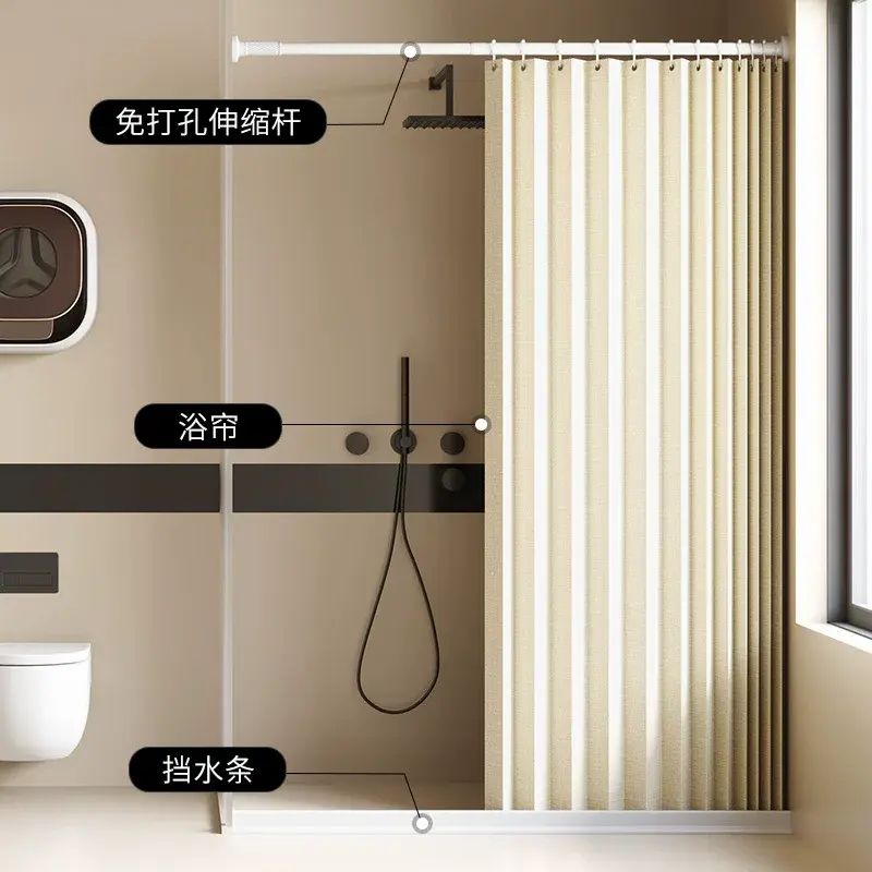 热卖浴室折叠浴帘免打孔防水隐形隔断帘卫生间遮挡帘干湿分离